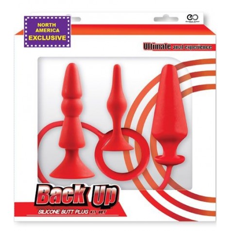 Набор из 3 красных анальных втулок BACK UP SILICONE ANAL KIT