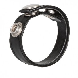 Черная кожаная утяжка для пениса Leather 3-Snap Ring