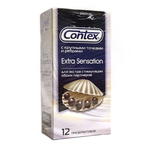 Презервативы с крупными точками и рёбрами Contex Extra Sensation - 12 шт.